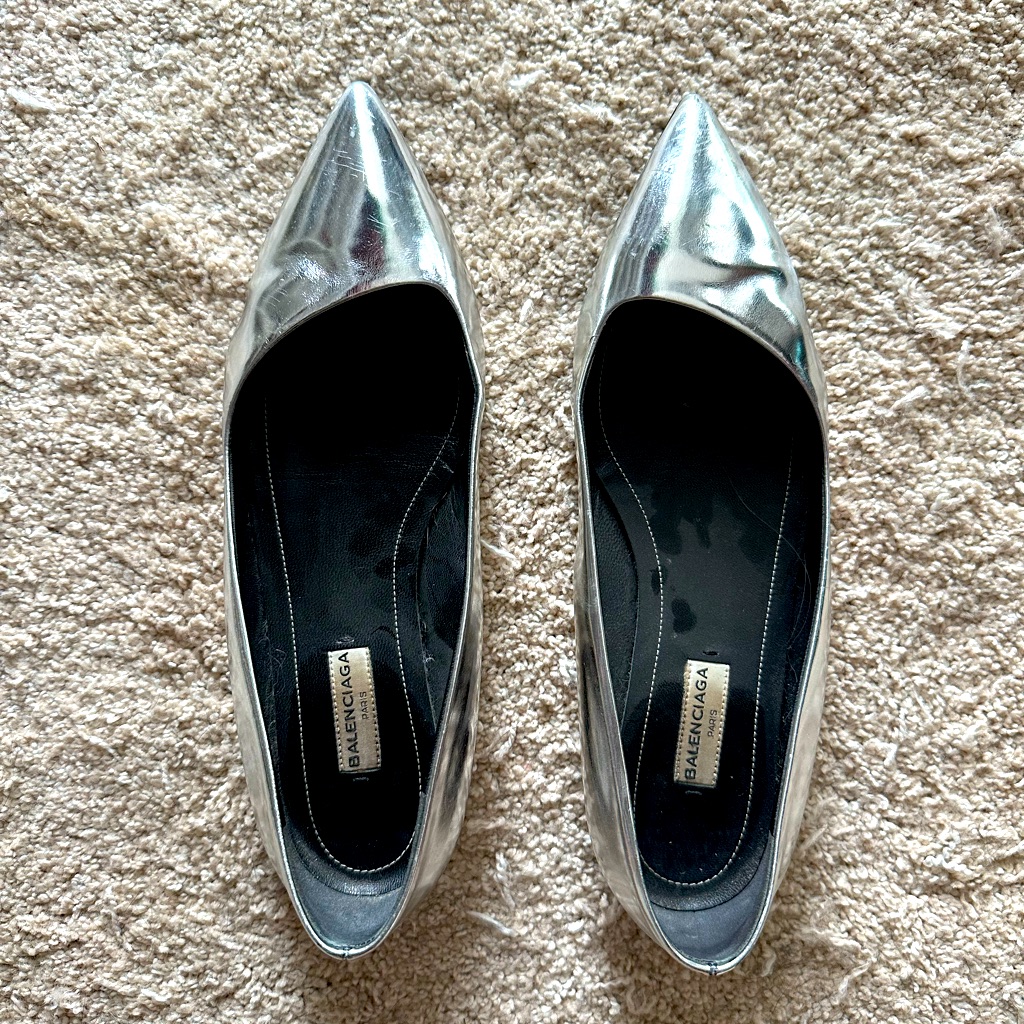Balenciaga Silver Pointed Toe Flats
